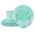 New ListingZak Designs Melamine Dinnerware Set,12-Piece, Service for 4, Confetti-Mint Green