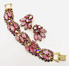 JULIANA Delizza Elster Pink Cat Eye Foil Glass Bracelet Earrings Vintage Jewelry