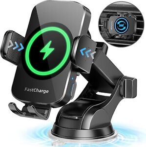 Wireless Car Charger, Fast Charging Phone Holder  3 in 1 Phone Mount Auto Clamp
