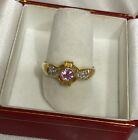 Vintage 18K Yellow Gold Pink Sapphire And Diamond Ring,sz9.25, 3.3grms