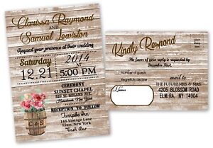 Wedding Invitations Rustic Country Farm Farmhouse RSVP Card Wood Look Set of 50