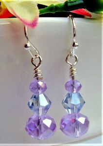 Tanzanite Purple Lilac Violet Crystal February Birthstone Silver Dangle Earrings