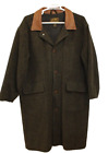 VTG Eddie Bauer Mens Coat Overcoat Sz L to XL Wool Tweed Long Leather Collar USA
