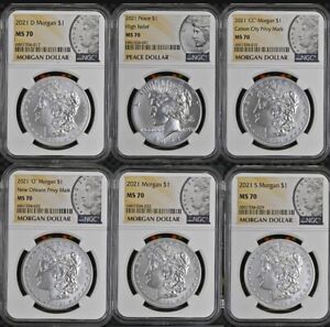 2021 Morgan Peace Dollar MS-70 - 6 Coin FULL Set 100th Anniversary Silver $1