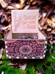 NEW “SINGING IN THE RAIN” Handmade Hand Crank Wood Music Box