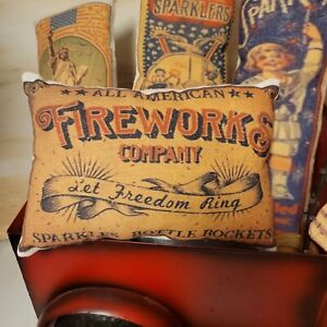 Patriotic Fireworks Company Vintage Inspired Tuck Pillow Shelf Sitter PRIMITIVE