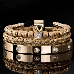 3PCS/Set Luxury  Crown Roman Royal Charm Men Bracelets Stainless Steel Bangles