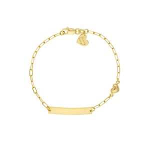 ID Bar Bracelet Girls 14K Solid Gold Paperclip Chain Heart Charm Bracelet 6