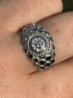 Mens REAL Solid 925 Sterling Silver Nugget Ring Solitaire Cluster Iced CZ