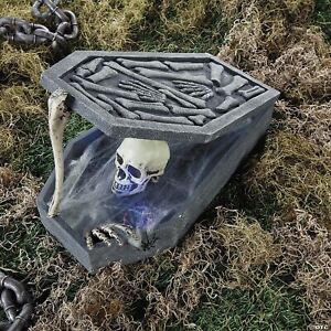 LED Skull in Coffin Halloween Decoration 16.5