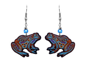 Tribal Bullfrog Earrings Spirit Animal Psychedelic Pattern Nature Boho Jewelry