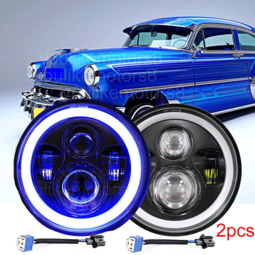 Fit CHEVROLET Bel Air 1953 1954 1955 1956 1957 7'' LED Headlights Hi/Lo Blue DRL (For: 1954 Chevrolet Bel Air)