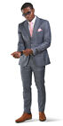 Slim Fit 2 Button Slate Gray Windowpane Plaid Mens Suit Peak Lapel 35071 AZARMAN