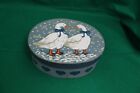 Vintage Blue Bowed Goose Hand Painted Cheese Box Wood Oval