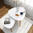 Bamboo Nesting Triangle Table Set of 2 White Coffee Tables