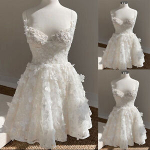 Mini Short Wedding Dresses Spaghetti Straps 3D Floral White Ivory Bridal Gowns