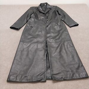 Preston & York Womens Small Black Long Sleeve Three Button Leather Trench Coat