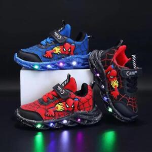 Kids Boys LED Spiderman Shoes Children Gift Sneakers Flashing Light Up Trainers