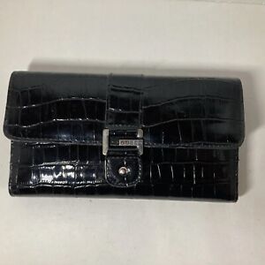 Ladies GUESS Black Patent Leather Organizer Wallet Removable Checkbook