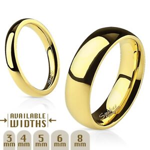 Gold Plated Stainless Steel Plain Polished Comfort Fit Wedding Band Ring