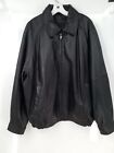 Bill Blass Men's Black Leather Long Sleeve Pockets Full Zip Bomber Jacket Size L