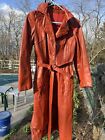 Vintage 70s Leather Trench Coat-Belted-midi-Apple red