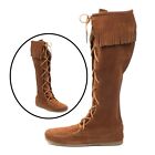 Minnetonka Knee High Moccasin Boots 1422 Womens 8 Rust Brown Fringe Moccasins