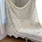 82X112 Vintage French crochet Lace curtain, throw coverlet bed cover white text