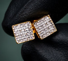 Men's Square Natural Diamond 0.16Ct Hip Hop Real 10K Yellow Gold Stud Earrings