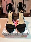 NIB My Delicious Shoes Black Shiner Open Toe Ankle Strap Block Heels Size 8 B111