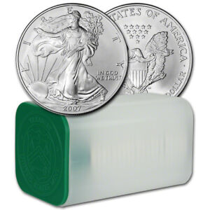 2007 American Silver Eagle 1 oz $1 - 1 Roll - Twenty 20 BU Coins in Mint Tube
