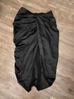 House of CB-Black Front and Back Ruched Draped Satin Midi Skirt Size M EUC
