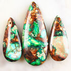 3Pcs Green Sea Sediment Jasper Gold Copper Bornite Stone Teardrop Pendant Bead