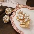 Vintage Lily Flower Pearl Brooch Earring Woman Party Lily Of The Valley Flower