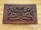 Antique  Chinese~ Dragon & Auspicious Symbols  Carved Hardwood Cigar Box Rare