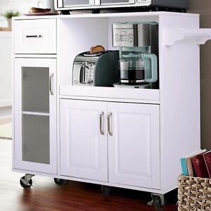 Kitchen Island Cart Microwave Cart Extendable Shelves Towel Rack Storage Cabinet