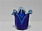 White Cristal Cobalt And Clear Tulip Vase Made In Italy Modern Art Glass