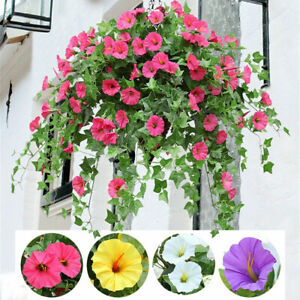 Artificial Fake Hanging Plant Morning Glory Flower Vine In/Outdoor Home Decor US
