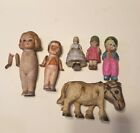 5 Antique Bisque Girl & Boy Dolls & Jointed Miniature Vint. Japan  Plastic Horse