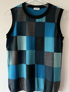 AKRIS PUNTO Patchwork Merino Wool Sleeveless Relaxed Fit Pullover Style Knit Top