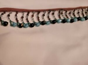 BLUE BROWN BEADED TRIM BY THE YARD