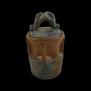 New ListingHandmade Studio Art Pottery Stoneware Canister Crock With Lid Blue signed 6.5”T
