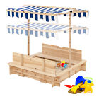 Costway Kids Wooden Sandbox w/ Foldable Bench Seats & Canopy for Sand Storage