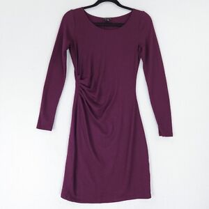 Theory Dress Womens 2 Purple Wool Sheath Long Sleeve Ruched Sweater Dress Career