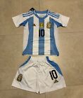 Messi #10 2024 Argentina National Team Youth Kids Jersey Shorts Set Kit Home