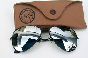 Vintage B&L Ray Ban USA  Aviator 58-14 B&L Mirror Lenses Black Frame Sunglasses.
