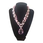 Chinese Pink Necklace Rose Quartz Pearl  Crystal Three Strands