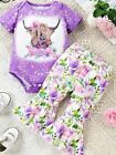 Highland Cow Outfit Flared Pants Purple Boutique Baby Girls Set Gift 3M- 18M New