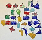 Vintage Sterling Silver  Cloisonné Enamel USA State Map Charms Choice