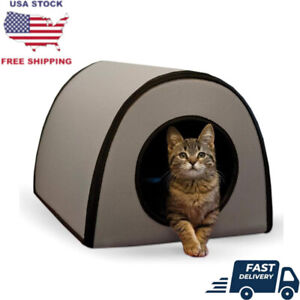 Pet Thermo Mod Kitty Shelter Waterproof Outdoor Heated Cat House Gray 21x14x13in